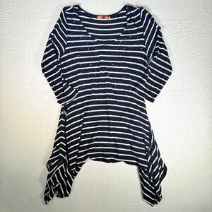 Belldini Womens Knit Top Size White & Black Silver Grommet V Neck Relaxed Size L